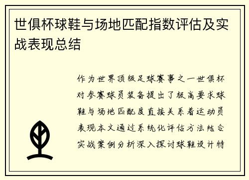 世俱杯球鞋与场地匹配指数评估及实战表现总结